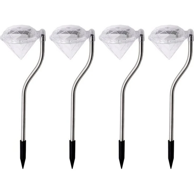 EAXUS LED Solarleuchte 4x LED Solar Gartenleuchte Solarlampe Deko Garten Leuchte Lampe, LED fest integriert, Farbwechsler, Edelstahl, Diamant Optik, Farbwechsler – Bild 4