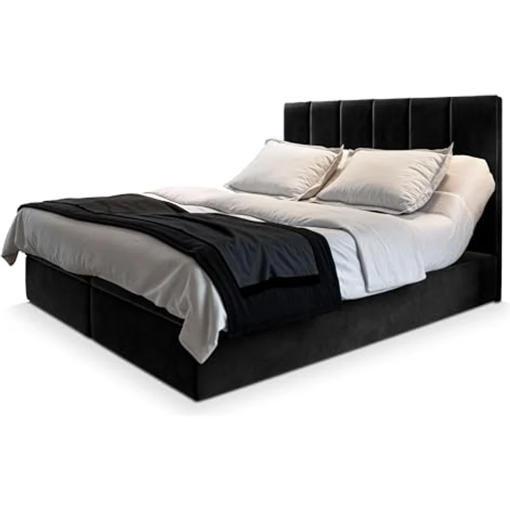 MASSENO Boxbett Barino, Schwarz, 160x200 cm, mit großem Bettkasten und ergonomischem Topper für optimalen Schlafkomfort – Bild 1