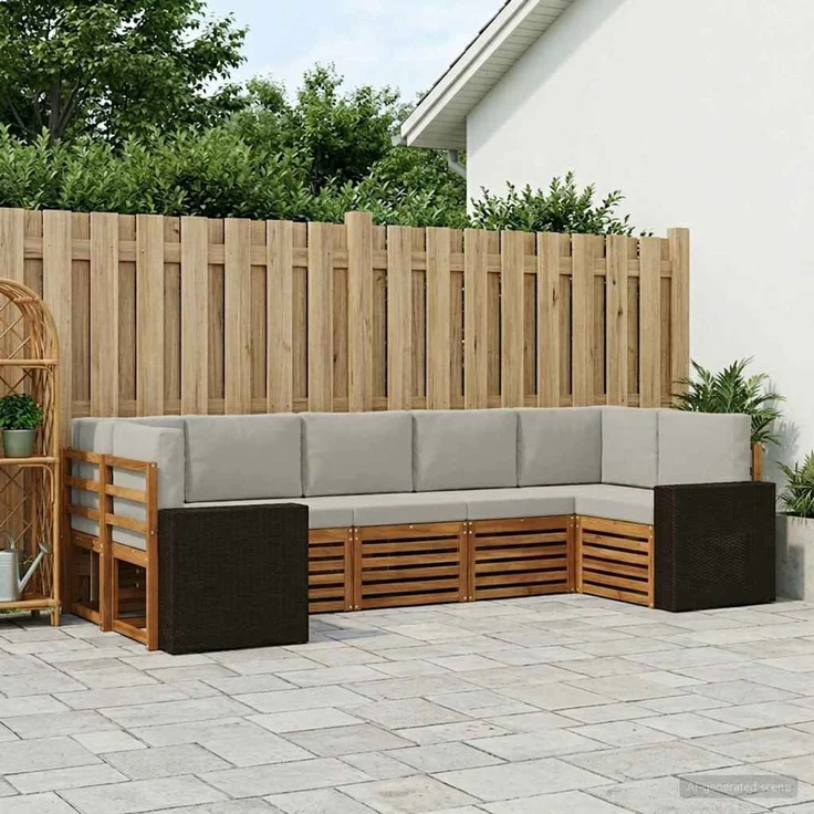 vidaXL Ecksofa Set mit Kissen 7 pcs Natürlich und Hellgrau Polyester 3384812 – Bild 1