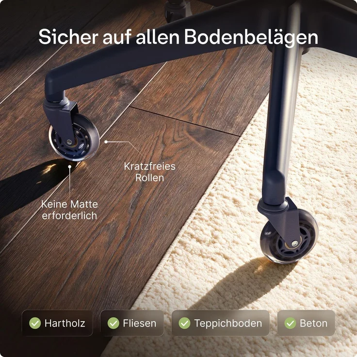 Desktronic Bürostuhlrollen Blau, Ersatzrollen 360°, Set 5 Stück, Ersatzräder für Bürostühle auf Teppich- und Parkettböden – Bild 3