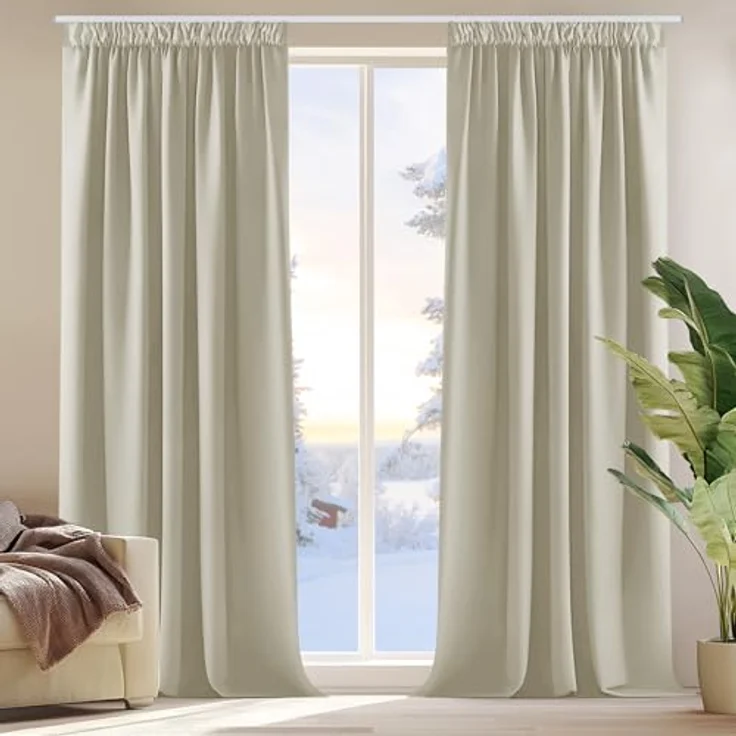 Deconovo Verdunklungsvorhänge mit Kräuselband Blickdicht Übergardinen Creme | 2er Set, H 175 x B 140 cm, Gardinen für Schienensystem, Hitzeschutz, Kinderzimmer Vorhang, für Wohnzimmer, Übergardinen – Bild 1