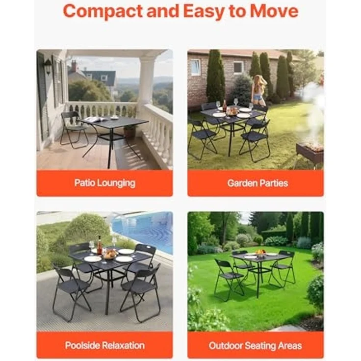 VEVOR Terrassentisch Gartentisch Balkontisch (94x94 cm) aus Kohlenstoffstahl quadratischer Esstisch für Outdoor Hof Terrasse Garten Veranda, wasserfest, mit Schirmloch, 68 kg Tragkraft Schwarz – Bild 7