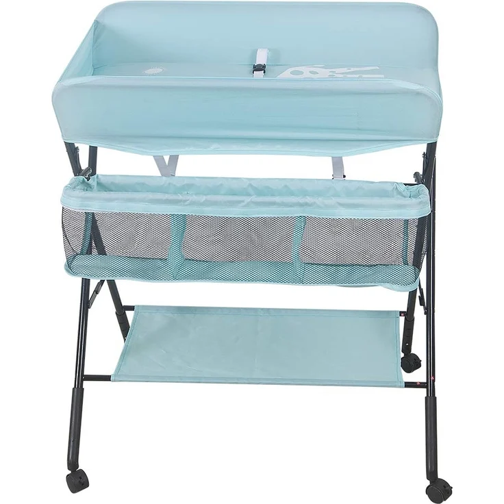 Faltbare Baby Wickelunterlage mit stabiler Struktur, Wickeltisch für Kinder, platzsparender Wickeltisch für Windelwechsel, 4 Rollen mit Bremse, mit Staufächern (80 x 66 x 98 cm) – Bild 9