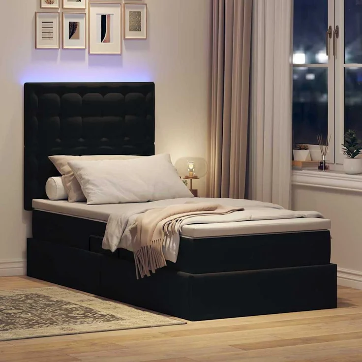 vidaXL LED-Speicherbett mit Matratze Schwarz 90 x 190 cm Samt 3372755 – Bild 5