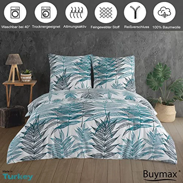Buymax Bettwäsche Bettbezug-Set Amazon, Renforcé, 3 teilig, Qualität 100% Baumwolle Bettwäsche-Set 200x200 cm mit Reißverschluss – Bild 3