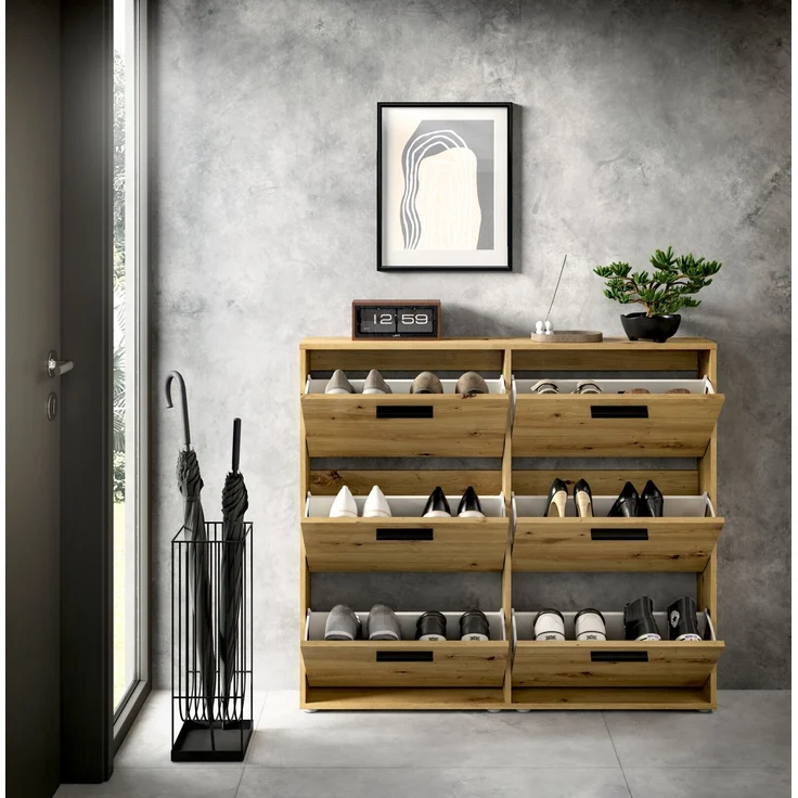 Carryhome 'SAM' Schuhkipper mit 6 Klappen, Holznachbildung Eiche Artisan, 116 x 103 x 17 cm, Platz für 18 Paar Schuhe – Bild 5