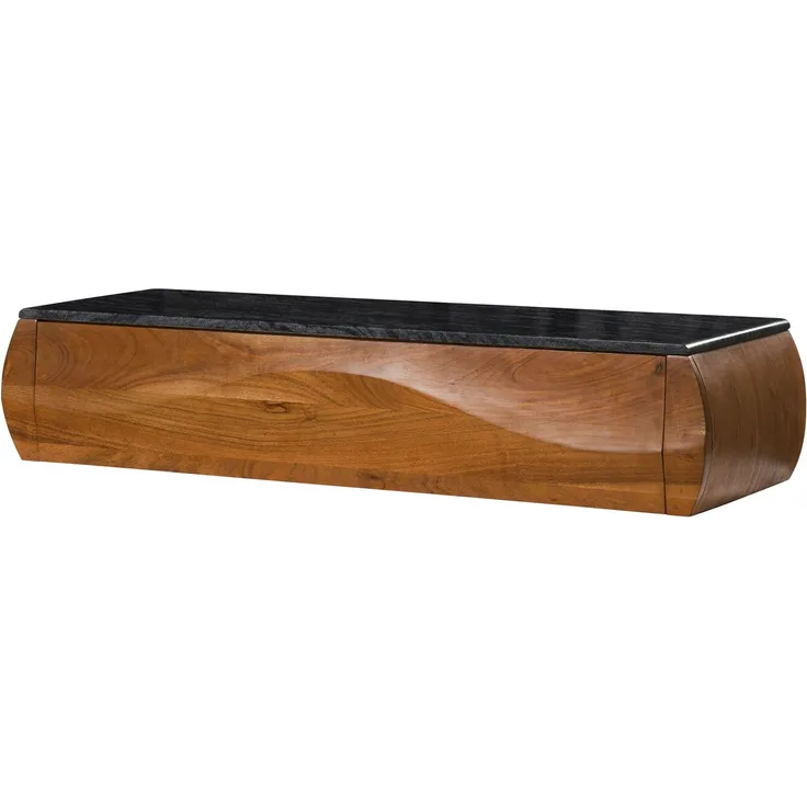 Lowboard Akazie 124 x 40 x 25 natur lackiert / Marmor schwarz MONTREAL #131