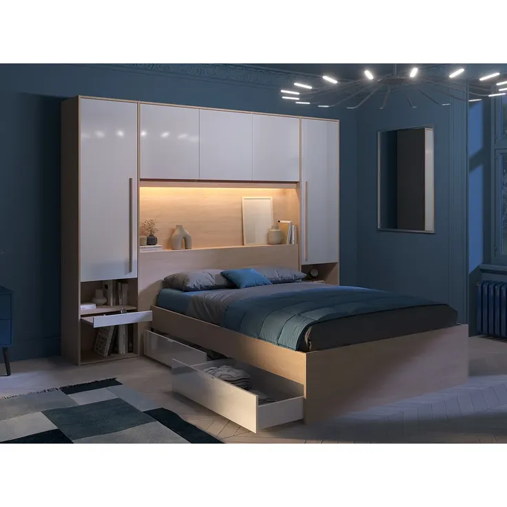 Vente-unique - VELONA Bett Holz, Platte BeigeWeiß - B 233 cm x H 202,8 cm x L 265,2 cm – Bild 4