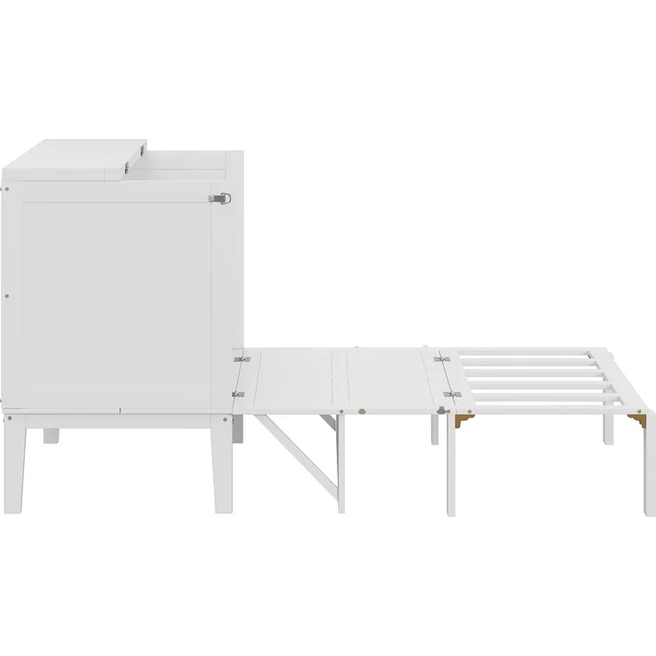 Schrankbett 90x200 cm, vertikal klappbar mit Stauraum, Weiß, ohne Matratze – Bild 10