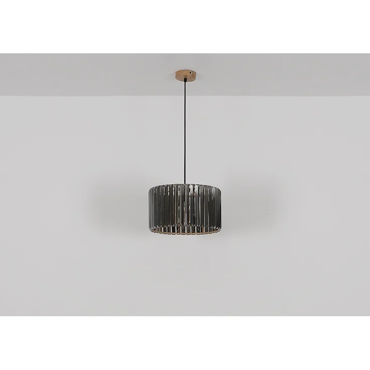Hängeleuchte, Holzoptik, Kristall rauch, H 120 cm – Bild 10