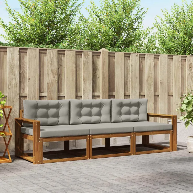 vidaXL Outdoor-Sofagarnitur 3 stk. 3-Sitzer Natur und Hellgrau 3367129