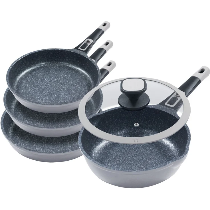 KING Pfannen-Set Moonscape, Aluminiumguss (Set, 5-tlg, je 1 Pfanne Ø 20/24/28/28 cm, H: 4,5/5/5,5/8,5 cm, - 1/1,9/2,5/4 l), abnehmbarer Griff, MOONSCAPE-Beschichtung, Induktion – Bild 1