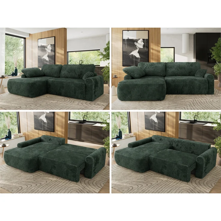Ecksofa, L-förmiges, lose Kissen, DL-Schlaffunktion, (H 100 x T 187 x B 273 cm) - CUBO L - Cord Grün - linke Seite – Bild 2