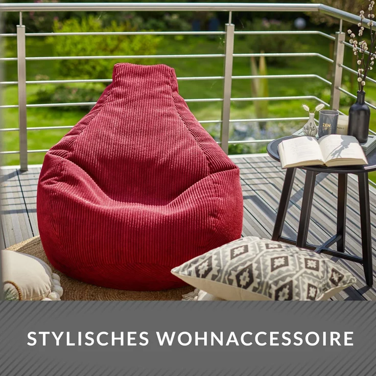 Green Bean® Sitzsack mit Rückenlehne 80x80x90cm - Gaming Chair mit 230L Füllung Cordstoff - Bean Bag Bodenkissen Lounge Sitzhocker Relax-Sessel Gamer Gamingstuhl Rot – Bild 8