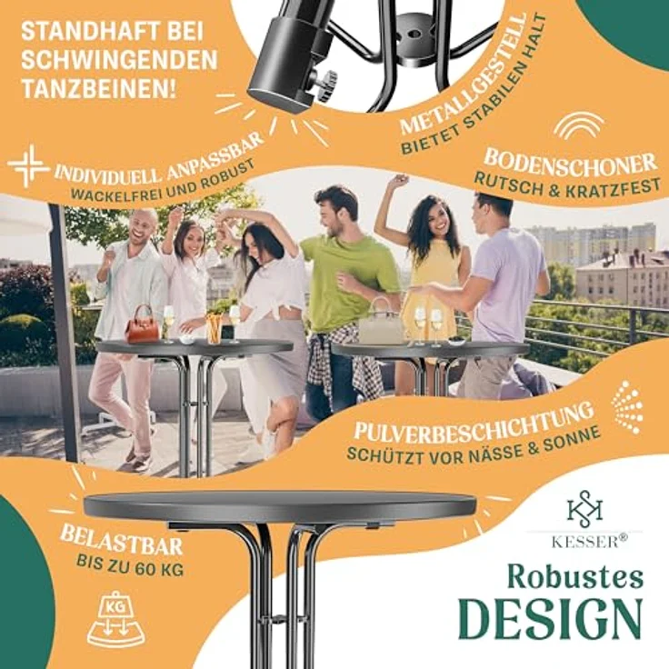 KESSER® Gastro Stehtisch klappbar Bistrotisch | Pulverbeschichtete Edelstahlplatte | höhenverstellbare Füße | Partytisch Tisch Ø 70cm | In- & Outdoor | Empfangstisch | Klapptisch inkl. Husse Schwarz – Bild 6