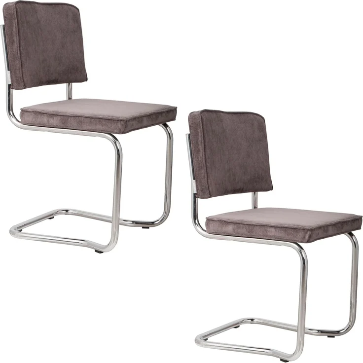 Zuiver Esszimmerstuhl Ridge Kink im 2er-Set, Rib-Stoffbezug in Grau mit Stahlgestell in Silber, pro Stuhl belastbar bis 120 kg – Bild 1