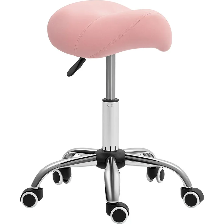 HOMCOM Rollhocker, PU, Metall, Rosa, 52L x 53B x 49-61H cm – Bild 1