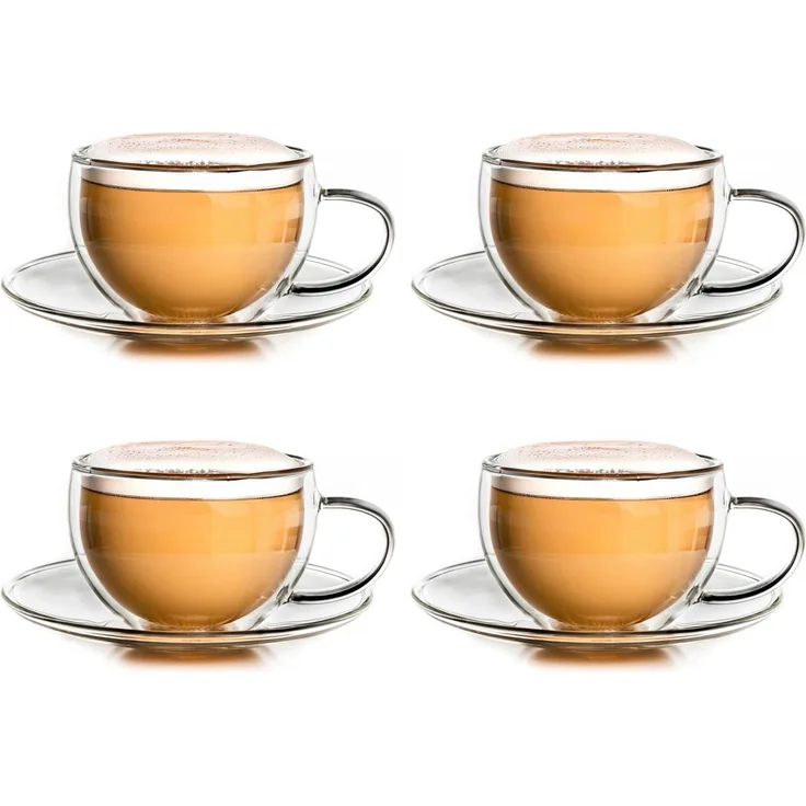 Creano Thermotasse (4-tlg), Borosilikatglas, doppelwandig mit Thermoeigenschaft, 250 ml