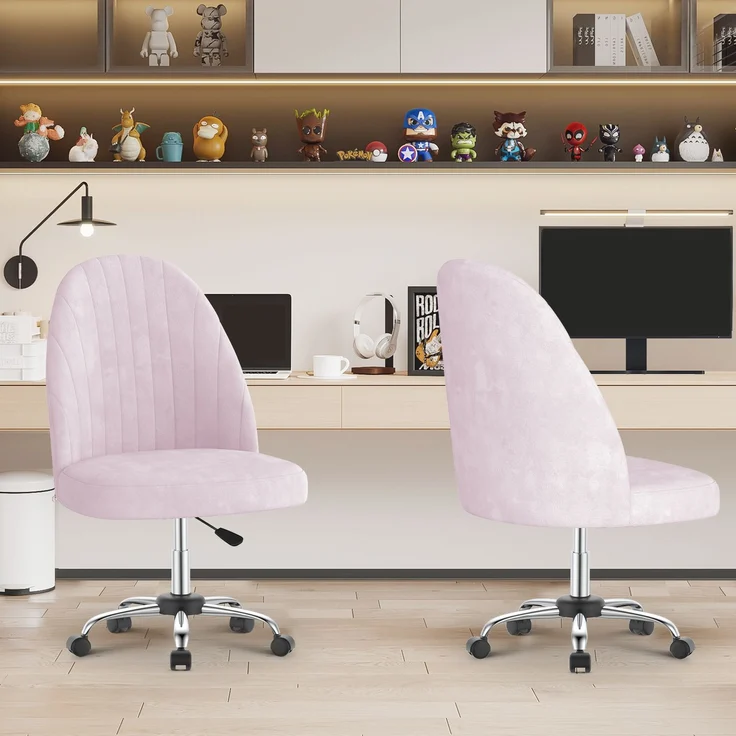 Botifly Bürostuhl ohne Armlehnen, Samt, Rosa, 8 cm Polsterung, 360° Drehbar – Bild 9
