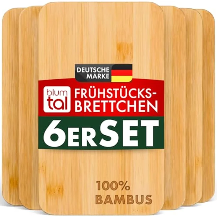 Blumtal Schneidebrett Frühstücksbrettchen 6er Set aus Bambus - 22x14x0,8 cm, Frühstücksbretter Holz, antibakterielles Holzbrettchen – Bild 2