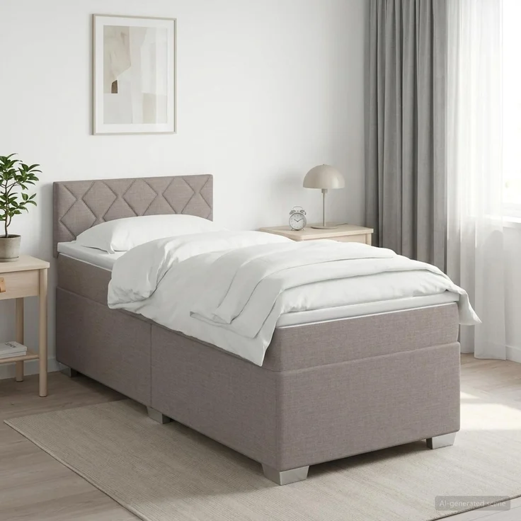 vidaXL Boxspringbett mit Matratze Taupe 100 x 200 cm Stoff 3450422 – Bild 1