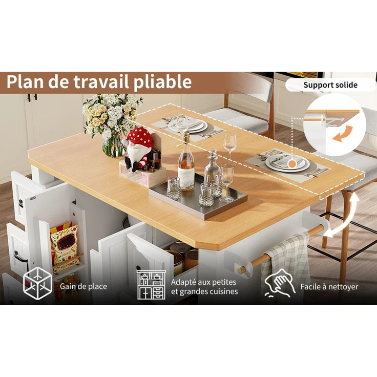 TavilaEcon Küchenwagen mobil, Küchenschrank, Küchenwagen mit 2 Türen & 6 Schubladen weiß 91 × 75 × 120 cm (H × T × B) – Bild 6