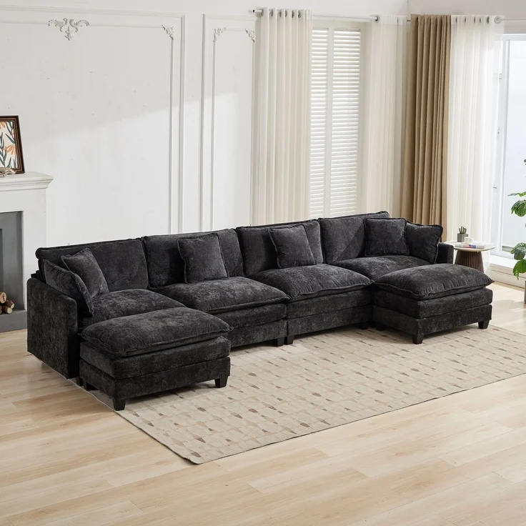 ZUBALIYA Sofa mit LED - Beleuchtung, mit Chenille - Bezug, mit Cordbezug, modular aufgebaut, aus Chenille, für Wohnzimmer und Apartments – Bild 13