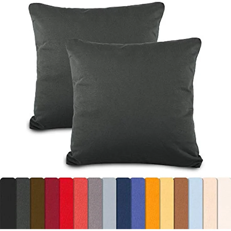 aqua-textil Classic Line Baumwoll Kissenbezug 2er-Set 40x60 anthrazit Kissen Bezug Reißverschluss Jersey Kissenhülle – Bild 3