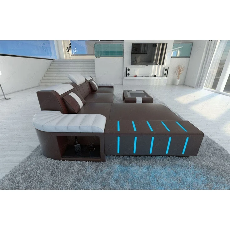 Ecksofa Bellagio L Form - Büffelleder - dunkelbraun-weiß - Links – Bild 2