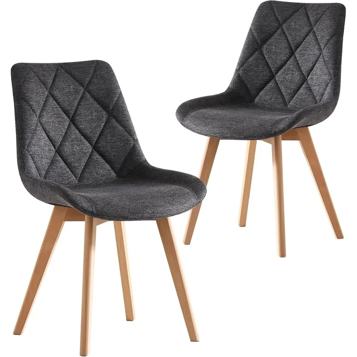 B&D home Esszimmerstühle 2er Set, Polsterstuhl mit Massivholz Buche Beine, gepolsterter Küchenstuhl Landhausstil, Design Stuhl Esszimmer und Küche, Webstoff Anthrazit