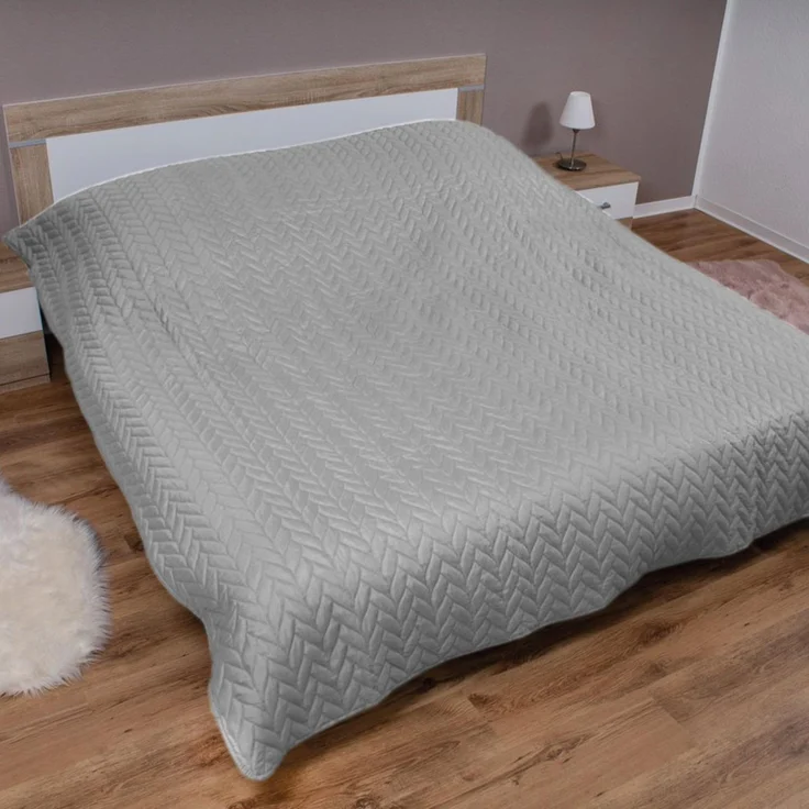 Tagesdecke XXL (220x240 cm) mit wattierter Zwischenlage (Grau) Bettüberwurf - ÖKO-Tex 100, Sommerdecke gesteppt - Steppdecke, Wendedecke – Bild 1