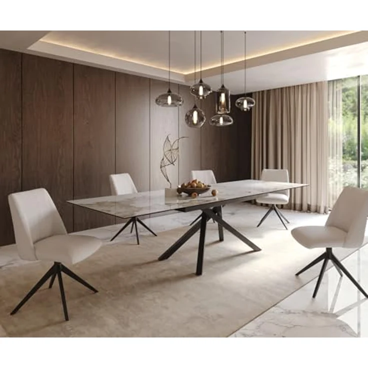 Esstisch Edge 200-300x100 Keramik Minas Melange Weiß-Beige Kreuzgestell Rechteck Schwarz ausziehbar – Bild 9