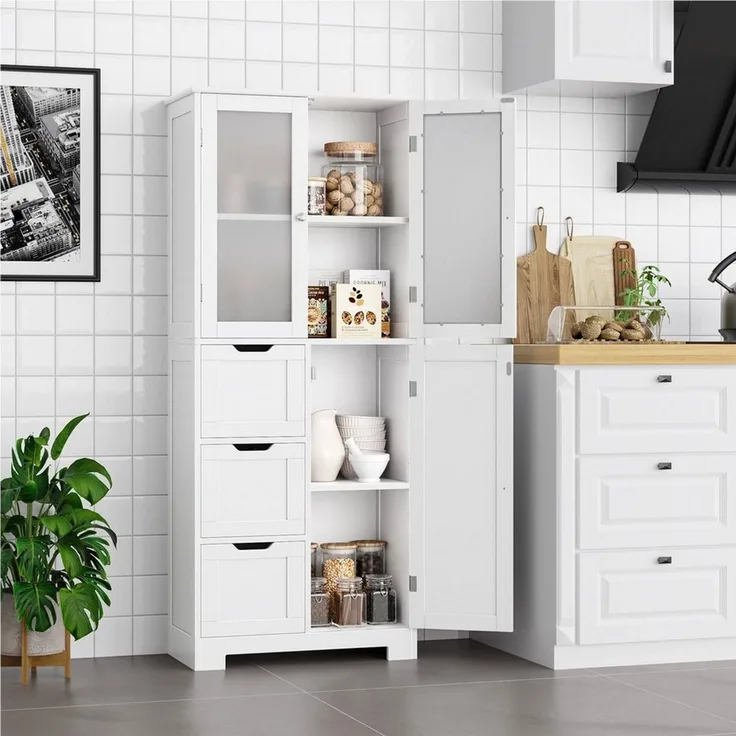 HOMECHO Hochschrank Badezimmerschrank mit 3 Türen und 3 Schubladen