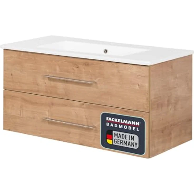 FACKELMANN B.PERFEKT Waschbecken mit Unterschrank 103 cm breit, Braun hell, Waschbecken Keramik Weiß – Bild 2