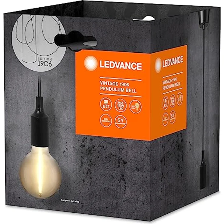 Ledvance Vintage 1906 Pendelleuchte bell E27, schwarz, max. 15W LED, trichterförmiger Baldachin, für Innenräume – Bild 5