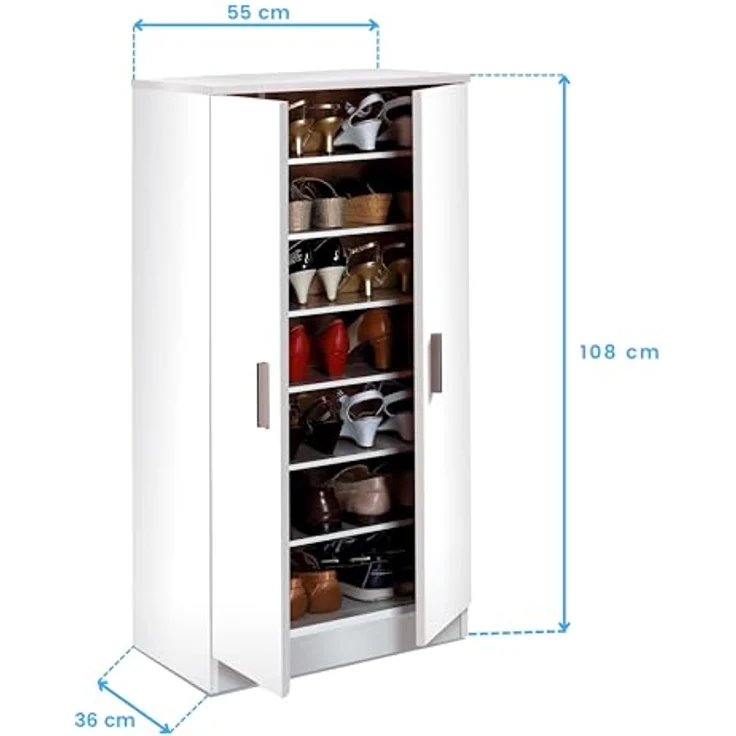 Habitdesign, Schuhschrank mit 2 Türen – weißer Beistellschrank für ca. 12–15 Paar Schuhe, platzsparend für Flur, Schlafzimmer oder Eingangsbereich, Maße: 55 x 108 x 36 cm (B x H x T), Modell Basic – Bild 4