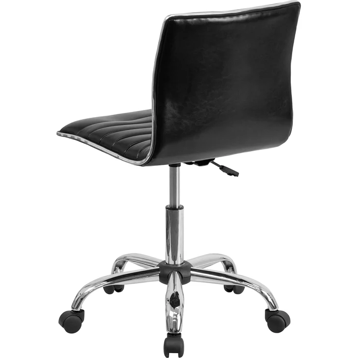 Flash Furniture Drehstuhl, niedrige Rückenlehne, ohne Armlehnen, gerippte Struktur, Metall, schwarzes Vinyl, Chrom-Gestell, 1 Stück – Bild 4