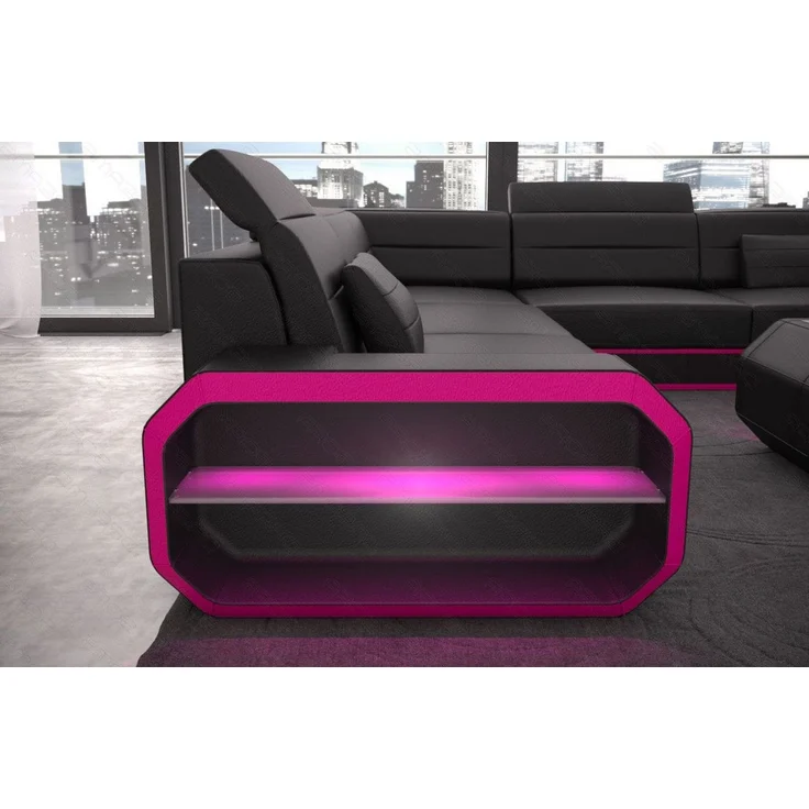 Leder Wohnlandschaft Verona U-Form – Komfort - Echtleder - schwarz-pink - Links – Bild 4