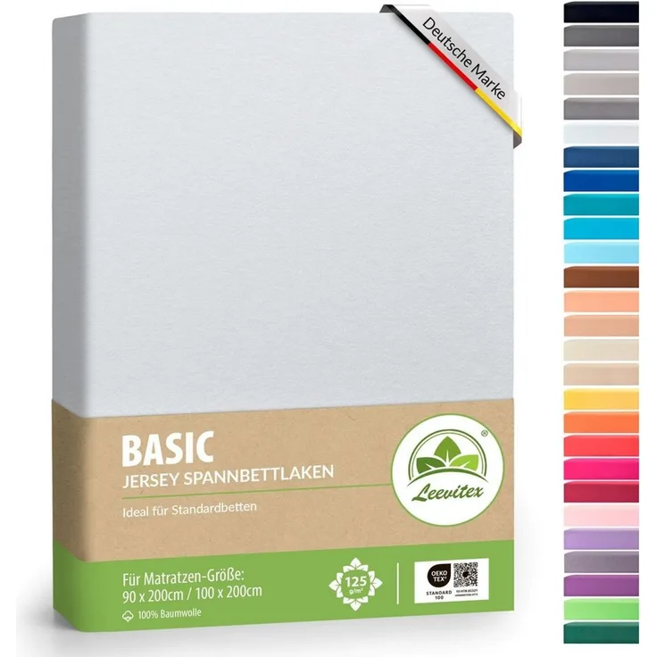 leevitex® Spannbettlaken 120x200 cm - 130x200 cm | Spannbetttuch Bettlaken | 100% Jersey Baumwolle | Matratzenhöhe bis 25 cm | Ökotex | Weiß