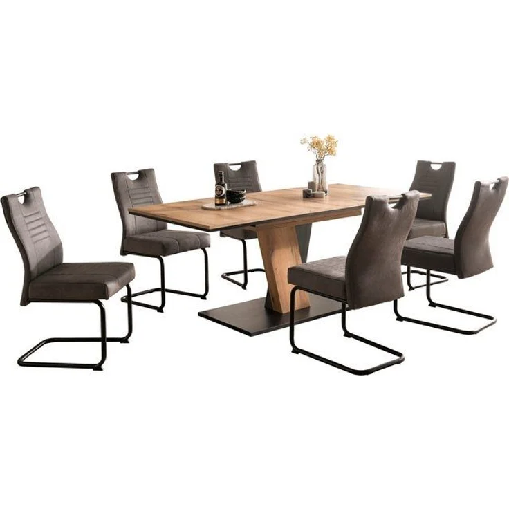 OTTO home Essgruppe "Altona", Esstisch ausziehbar plus 6 Stühle, TOPSELLER!, (7-tlg, Esstisch ausziehbar 140 - 180 cm, 6 Freischwinger), Säulentisch 140-180x90 cm, Stuhl mit Federkorb, 140 kg belastbar – Bild 4