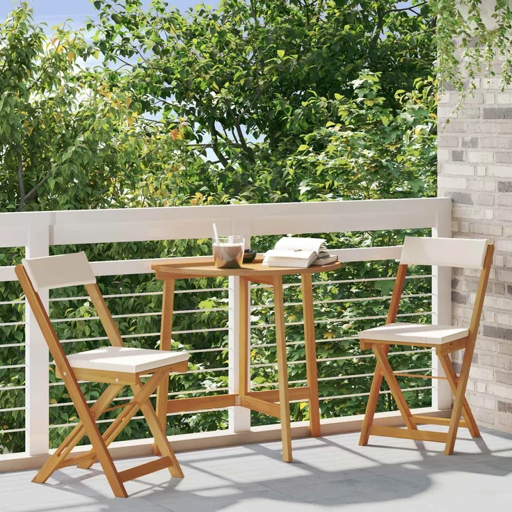 vidaXL Außen Bistro-Stühle 2 stk. Natur und Cremeweiß 42028094 – Bild 3