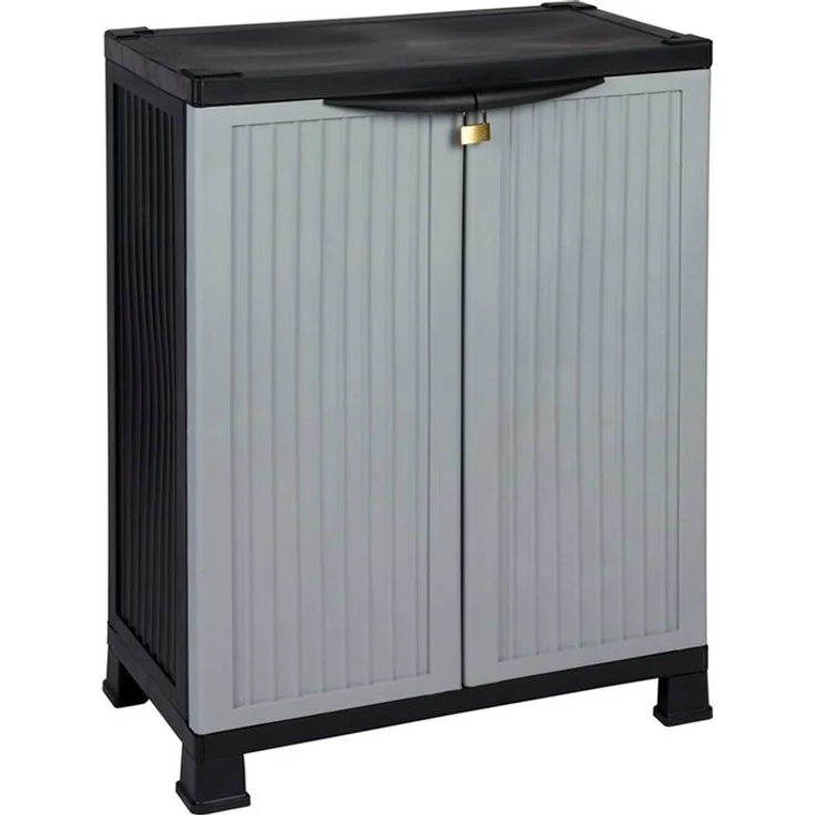 Kreher Mehrzweckschrank 'MADERA' im Rattan Design mit 1 Einlegeboden (Schwarz/Grau) Rattan Design, Pflegeleichtes Material, Langlebig, UV-beständig – Bild 3