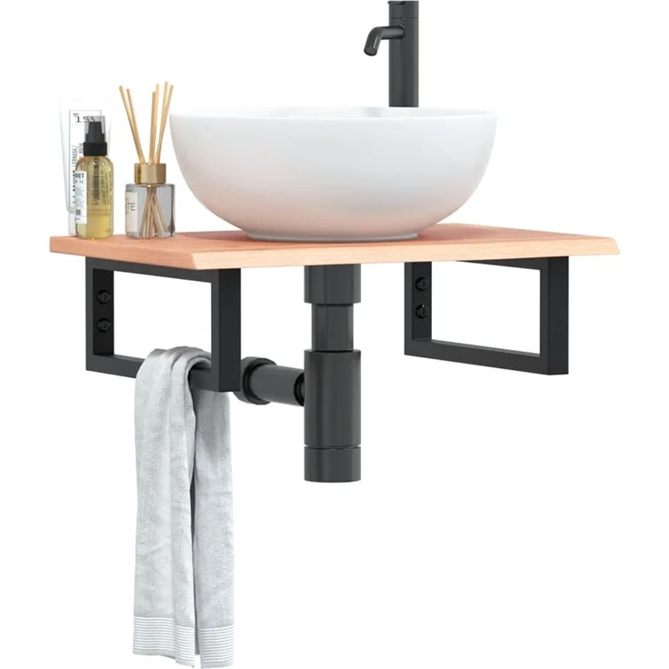 vidaXL Waschtischplatte mit Halterung Stahl und Massivholz Eiche 3302561 – Bild 1