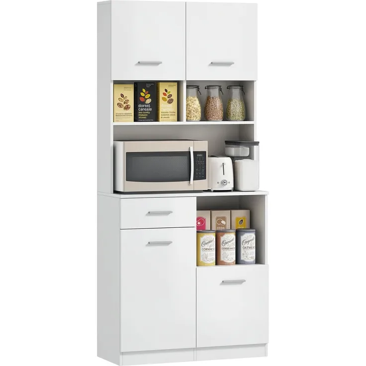 Küchenschrank, Buffet mit Schublade, Soft-Close Türen, 80 x 35 x 180 cm, Weiß--Weiß--180x35x80cm--YOUDENOVA