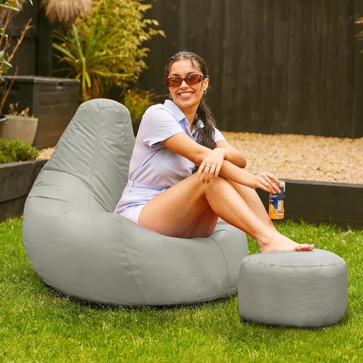 Bean Bag Bazaar Gaming Sitzsack „Recliner“, Gamer Sitzsack für Erwachsene und Kinder, Indoor Outdoor Sitzsack Sessel Gaming mit Füllung (Sitzsack + Hocker, Grau) – Bild 2