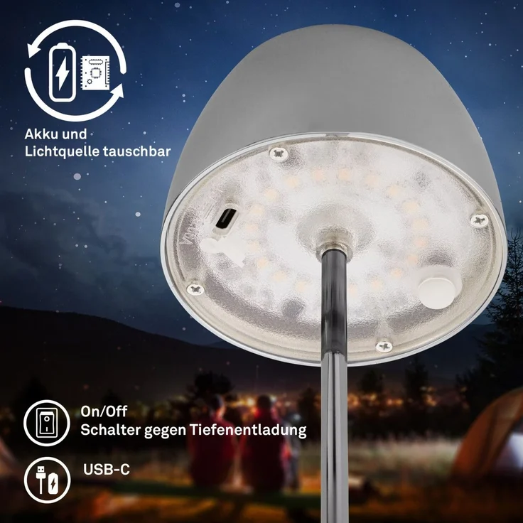 Brilloner LED-Tischlampe Serina unplugged 2,5W, dimmbar, IP44, chrom – Bild 3