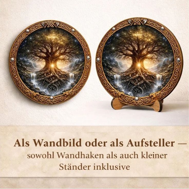 DARO Design Wandbild Wikinger Wandbilder Rund Wand Deko Bilder Mythologie, (Yggdrasil - Bild klein Wohnzimmer Flur Arbeitszimmer Schlafzimmer Diele Einteilig Rund Fotodruck Nordische Mythologie), 20x20 cm – Bild 2