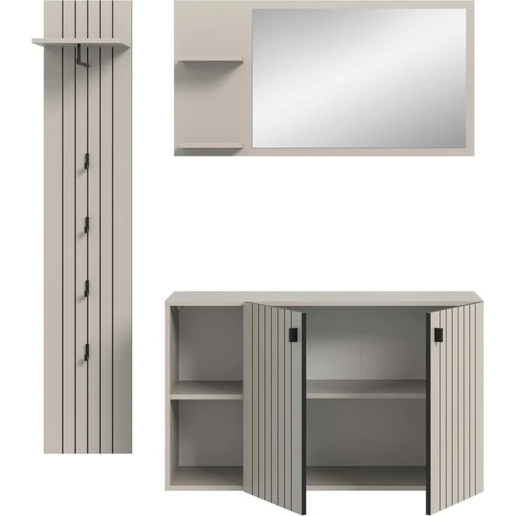 Home affaire Garderoben-Set TATIO, 3-tlg. Garderobenkombination, Breite: 152 cm Rillenfräsung, (Set, 3-St, Set, best. aus: 1 Spiegel, 1 Garderobenpaneel, 1 Schuhkommode), Garderobenkombination, Kombi, Flur-Möbel, Spiegel, Kommode – Bild 3