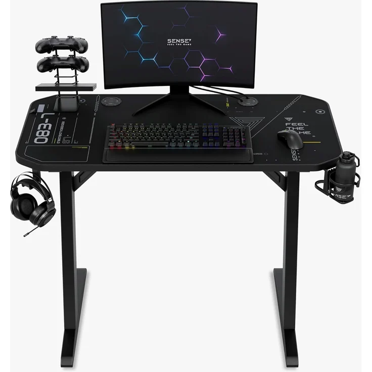 SENSE7 Schreibtisch Nomad Cybernetic, Gaming Tisch 120x60, PC Tisch mit Kopfhörerhaken, Getränkehalter, Controller Halter, Gaming Computertisch mit Kohlefaseroberfläche, Ergonomischer Gaming Desk – Bild 7