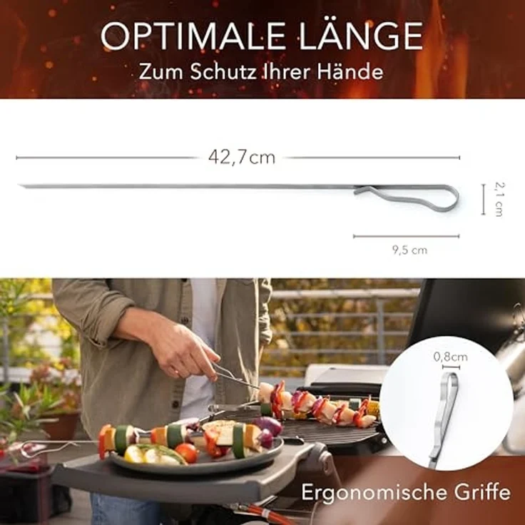 AVANA Grillspieß lange Spieße aus Edelstahl wiederverwendbar Grill 43cm Fleischspieße (10-St), für Fleisch & Gemüse – Bild 3